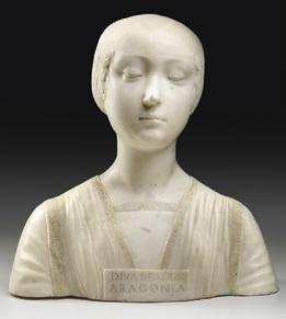 Francesco Laurana: Aragóniai Beatrix, 1471–74, fehér márvány, 40,5 × 40,3 × 20 cm | John F. Rockefeller, Jr. hagyatéka, The Frick Collection, New York