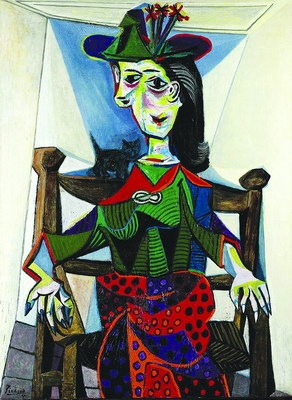 Pablo Picasso: Dora Maar macskával, 1941, olaj, vászon, 130×97 cm, magántulajdon
