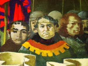 Gerevich Tibor III. Béla udvaroncai között (Részlet Aba-Novák párizsi világkiállításra készült pannójáról)
